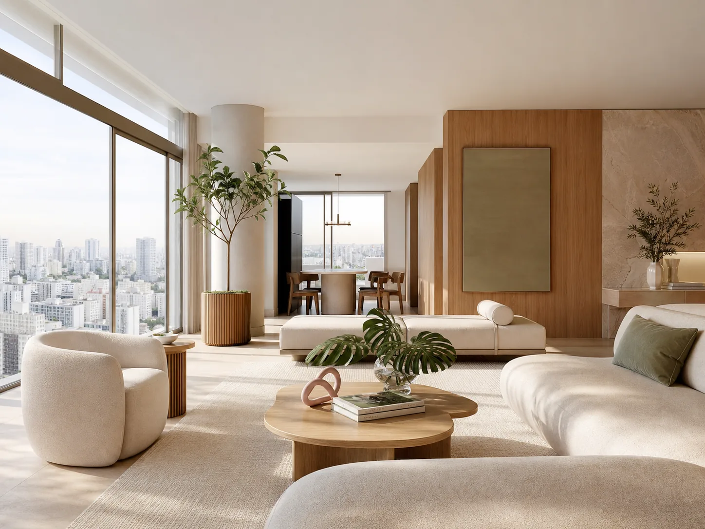 Interior claro e sofisticado de apartamento premium